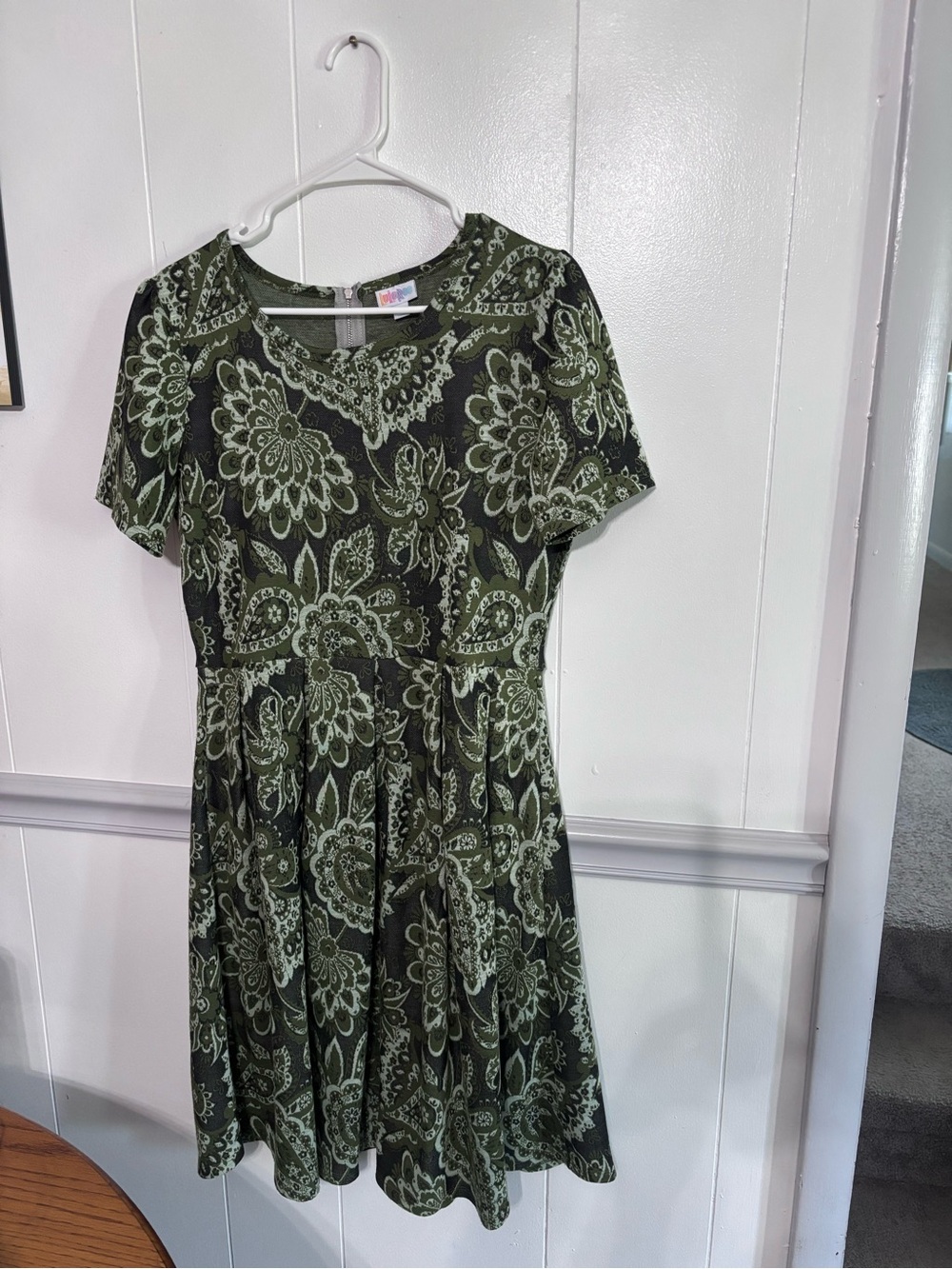 LuLaRoe Olive & Black Floral Paisley Fit-and-Flare Mini Dress